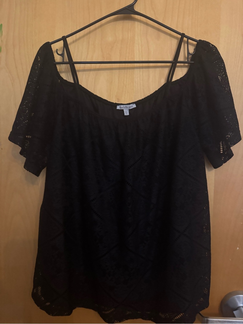 Charlotte Russe Black Lace Cold Shoulder Blouse Top Size XL Eyelet Crochet Boho